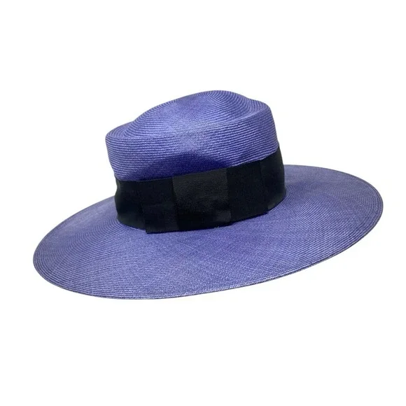 VTG Liz Claiborne Womens Pewter Blue Boater Lightweight Straw Sun Hat - Bow - Picture 3 of 7